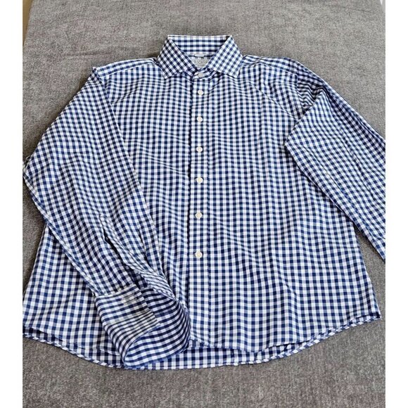 Charles Tyrwhitt Shirt Mens 15.5 Plaid Non Iron Slim Fit French Cuff LS Buttons - Picture 10 of 15